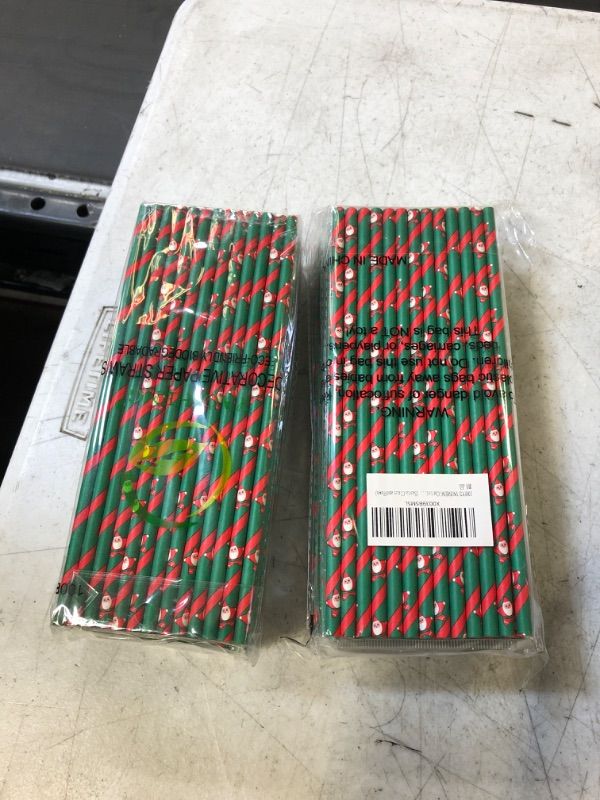 Photo 2 of 100PCS YAOSHENG Christmas Paper Straws for drinking, Biodegradable red green straws for Party Supplies,Holiday,Easter,Cake pop sticks,Thanksgiving Christmas Holiday Gift Santa Claus and Fawn 2PCK