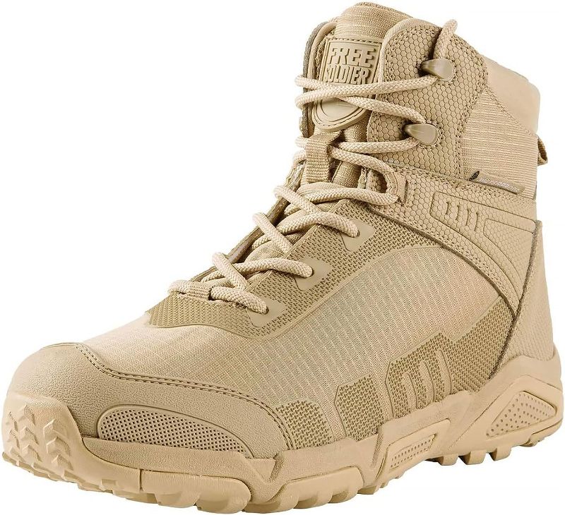 Photo 1 of FREE SOLDIER Men's Waterproof Hiking Boots Lightweight Work Boots Military Tactical Boots Durable Combat Boots(Tan, 9 US)