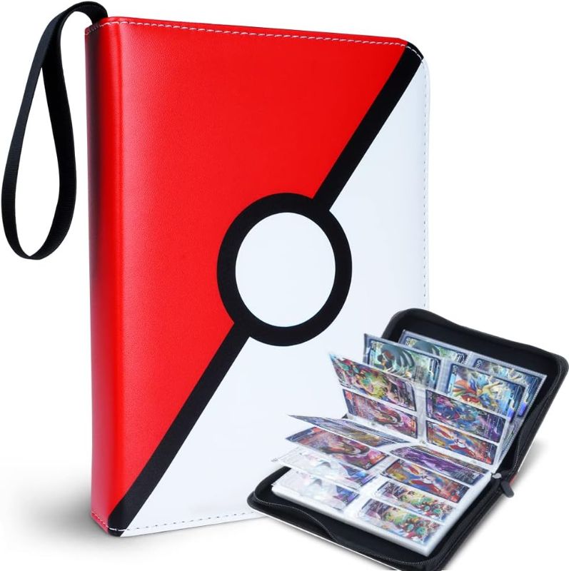 Photo 1 of Trading Card Binder 4 Pocket, Card Binder 400 Cards, Card Collection Binder with 50 Pages Removable Double Sided Sleeve and Zipper, Portable Card Book Gifts...
