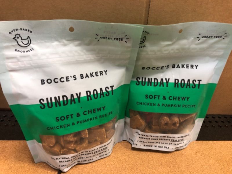 Photo 1 of 2pack--Bocce's Bakery Oven Baked Sunday Roast Treats for Dogs, Wheat-Free Everyday Dog Treats, Made with Real Ingredients, Baked in The USA, All-Natural Soft & Chewy Cookies, Chicken & Pumpkin Recipe, 6 oz---exp date 08/2024 