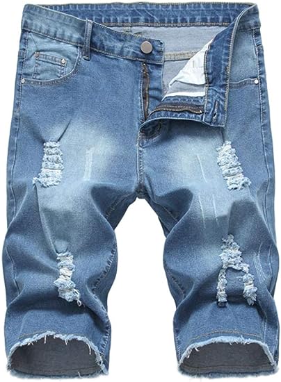 Photo 1 of 36---PASOK Men's Casual Denim Shorts Distressed Stretchy Jeans Shorts Ripped Short Pants
