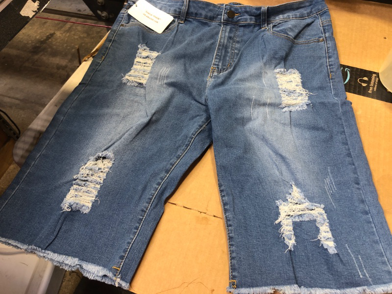 Photo 2 of 36---PASOK Men's Casual Denim Shorts Distressed Stretchy Jeans Shorts Ripped Short Pants
