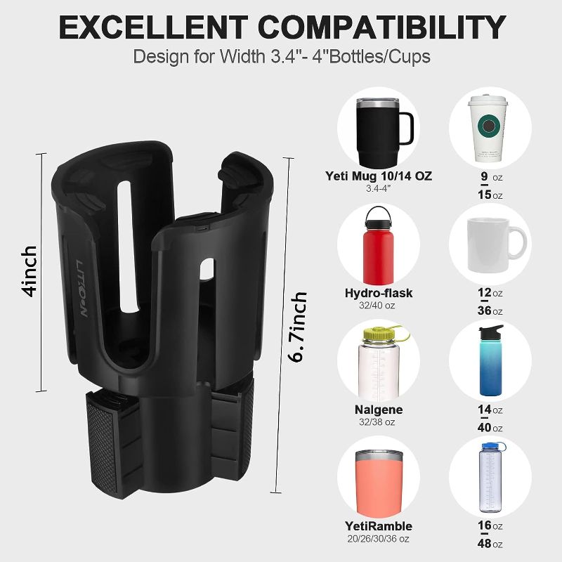 Photo 2 of  Cup Holder Expander for Car, Litkoon Car Cup Holder Expander with Adjustable Base, Cup Holder for Car Organizer with 2 Coasters, Compatible with Yeti 20/26/30 Oz, Hydro Flask 32/40 Oz??4.44? ----------------factory sealed 

