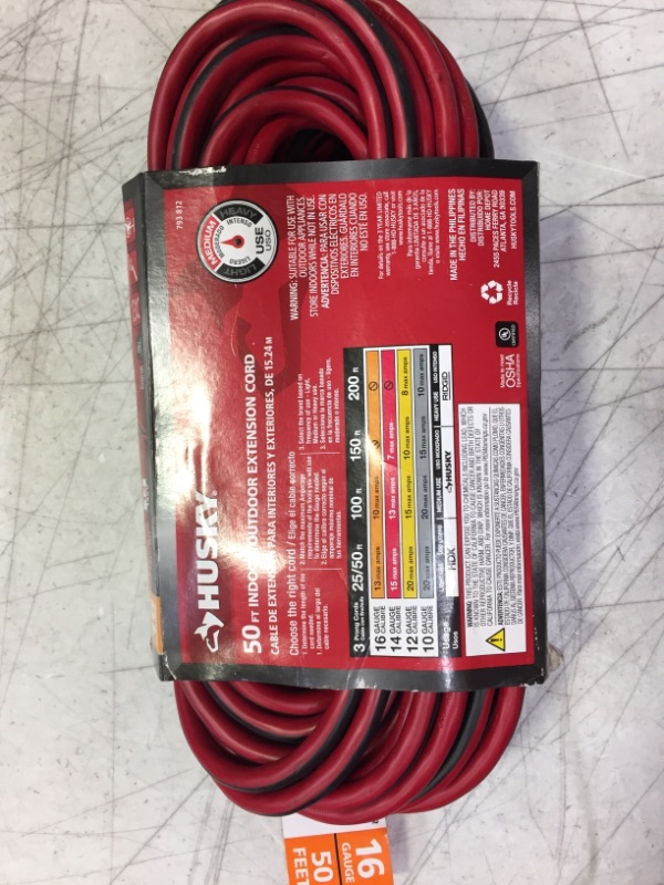 Photo 3 of husky 50 ft. red and black 16/3 medium-duty indoor/outdoor extension cord