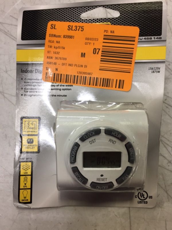 Photo 1 of 15 Amp 7-Day Indoor Plug-In Digital Polarized Timer, White