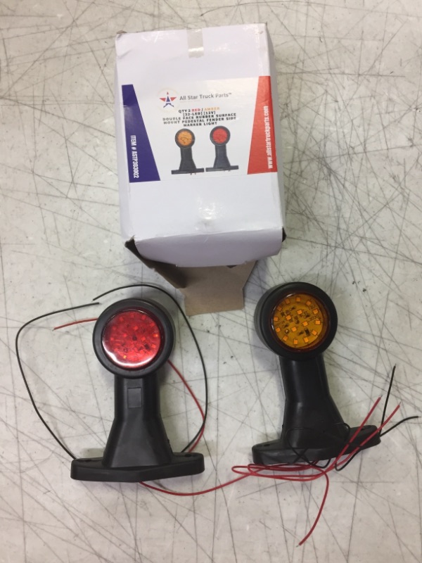 Photo 2 of [ALL STAR TRUCK PARTS] 2pc Amber/Red 32-LED Double Face Rubber Surface Mount Pedestal Fender Side Marker Light Truck Trailer Flatbed Cargo - Left and Right Rugged Waterproof