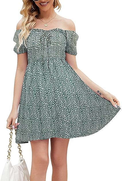 Photo 1 of Hount Women's Sweetheart Neckline Summer Dress Casual Smocked Dress Puff Sleeve Drawstring Dresses Size 2XL