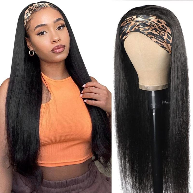 Photo 1 of Luoleina Headband Wig for Black Women Long Straight Synthetic Natural Black Glueless Head Band Wigs for Lady 180% Density Full Ends Heat Resistant Fiber Free Wig Cap Free Headband 24inch
