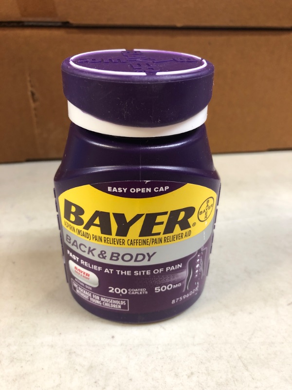 Photo 2 of Bayer Back & Body Extra Strength Aspirin, 500mg Coated Tablets, Fast Relief at the Site of Pain, Pain Reliever with 32.5mg Caffeine, 200 Count (Packaging may vary)