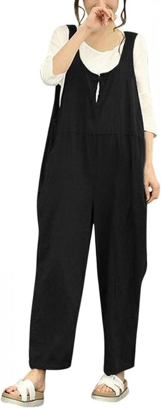 Photo 1 of DNTG Overalls Trousers for Women, Women's Casual Sleeveless Dungarees Loose Long Jumpsuit Pants Trousers Overalls SIZE M
