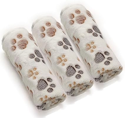 Photo 1 of 1 Pack 3 Puppy Dog Blankets Super Soft Warm Sleep Mat Fluffy Premium Fleece Pet Blanket Flannel Throw for Dog Puppy Cat - White Paw Print Small(23"x15")
