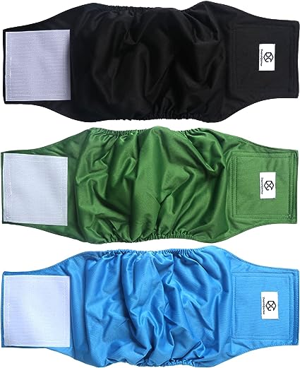 Photo 1 of DREAM&GLAMOUR Washable Dog Belly Bands (Pack of 3)?Reusable Wrap Diapers for Male Dogs (M,Black+Green+Blue)
