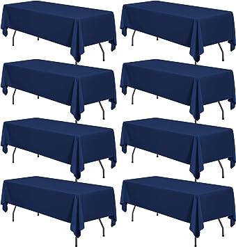 Photo 1 of 8 Pack Rectangle Tablecloth 60 x 126 inch Navy Blue Polyester Table Cloth for 8 Feet Tables,Washable Fabric Stain and Wrinkle Resistant Table Cover Table Clothes for Wedding Parties Banquet
