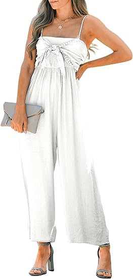 Photo 1 of Acelitt Womens Casual Spaghetti Strap Tie Front Wide Leg Jumpsuits, M
