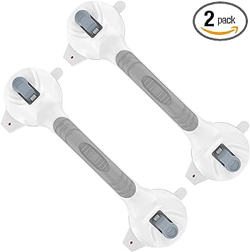 Photo 1 of 2 Pack Gray Suction Cup Adhesive Grab Bar with Indicator 15 Inch - 1.25" Diameter, iMomwee Bath Grab Bar Safety Balance Handrail, Handicap Elderly Senior Injury Disable Portable Assist Shower Handle
