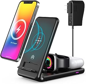 Photo 1 of Foldable Wireless Charger, 3 in 1 Wireless Charging Station,Qi Fast Wireless Charging Stand for iPhone 13/12/11 Series/XS MAX/XS/XR/X/8/8 Plus,Samsung Cell Phone,Apple Watch SE/6/5/4/3/2,AirPods Pro/2
