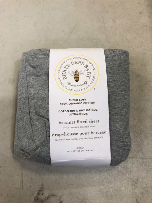 Photo 2 of Burt's Bees Baby - Bassinet Sheet, Fitted Unisex Boy Girl 100% Organic Jersey Cotton Bassinet Sheet for Standard Bassinet Mattress (Heather Grey) , 15x33 Inch (Pack of 1) Heather Grey Bassinet Sheet