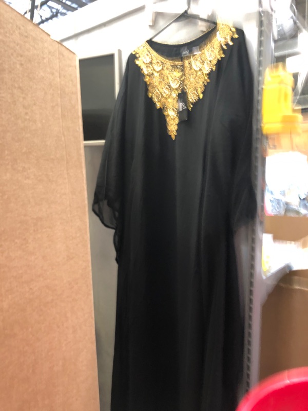 Photo 2 of ANIIQ Women Dubai Farasha Kaftan Long Sleeves Evening, Party, Wedding Dress with Free Scarf Large Black