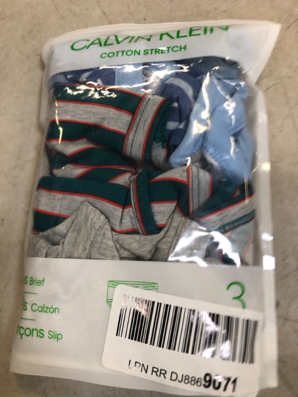 Photo 2 of Calvin Klein Boys' Little Modern Cotton Assorted Briefs Underwear, Multipack Large Sea Green Stripe, Heather Grey, Black  SIZE 12/14