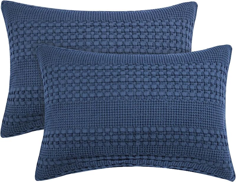 Photo 1 of  Waffle Pillowcases Standard Size, 2 Pack Soft Breathable Skin-Friendly Pillow Sham,Decorative Waffle Weave Pillow Case Covers, 20" X 26", No Filling, Navy Blue