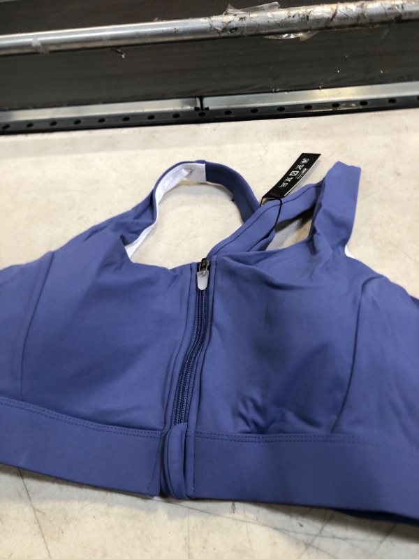 Photo 2 of Cordaw Zipper in Front Sports Bra High Impact Strappy Back Support Workout Top 1-zipper Sapphire Blue 3X-Large