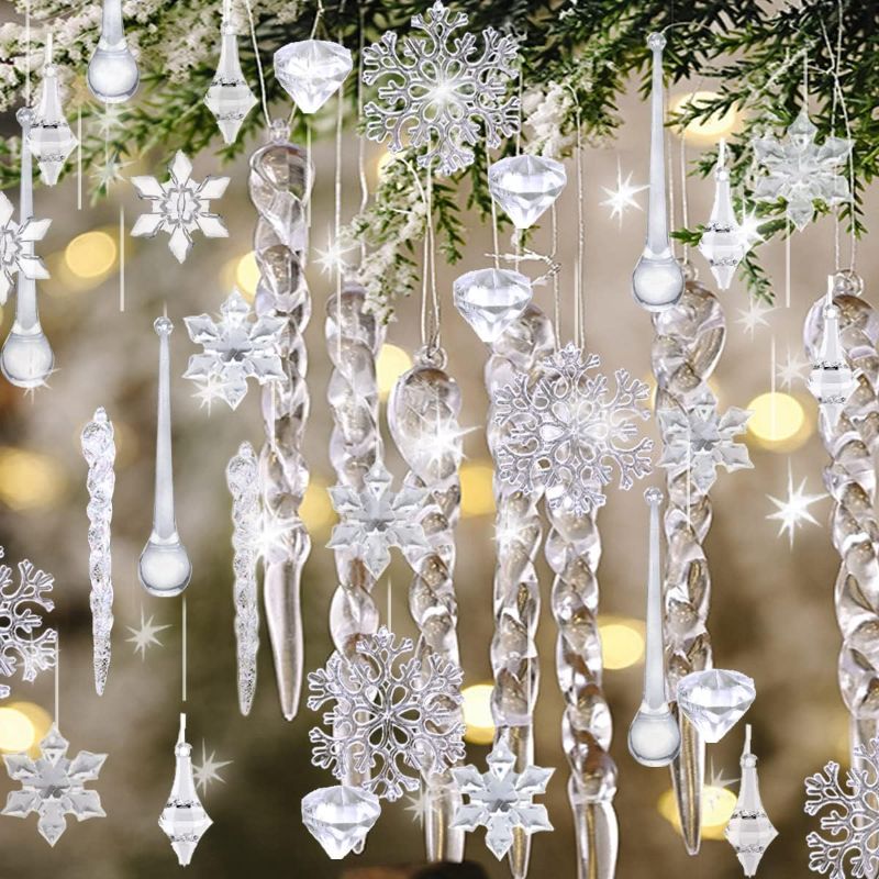 Photo 1 of 7Queen Christmas Tree Decoration Crystal Ornaments - 72PACKS Hanging Acrylic Christmas Snowflake Icicle Drop Crystal Ornaments for Christmas Tree Winter New Year Party Supplies