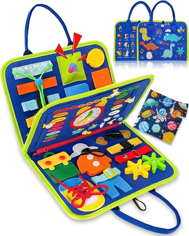 Photo 1 of Exorany Busy Board Montessori Toys for 1 2 3 4 Year Old Boys & Girls Gifts, Sensory Toys for Toddlers 1-3, Autism Educational Travel Toys, Preschool Activities for Learning Fine Motor Skills (Blue) SEE 2ND PHOTO