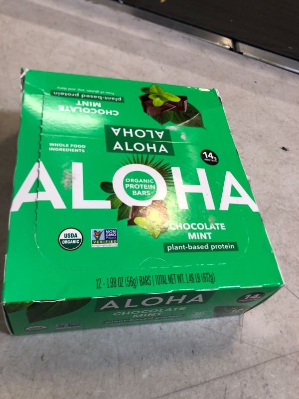 Photo 2 of ALOHA Organic Plant Based Protein Bars, Chocolate Mint, 1.98 Oz (Pack of 12) BB 6/2024