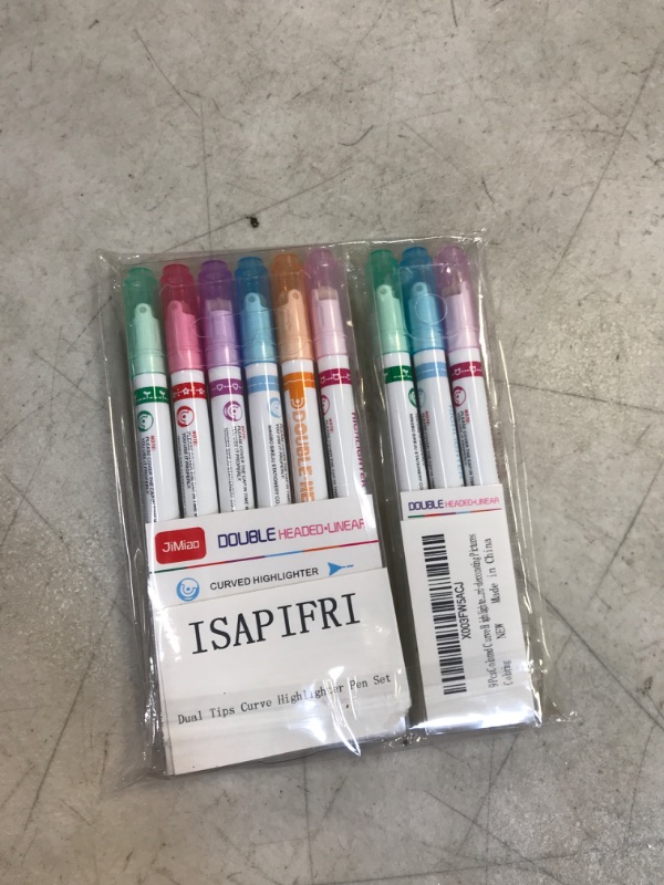 Photo 2 of ISAPIFRI 9 Pcs Colored Curve Highlighter Pen Set, Dual Tip Curve Pens, 6 Different Shapes and Colors, for Teenagers Kids Students Marking, Writing, Drawing, Coloring