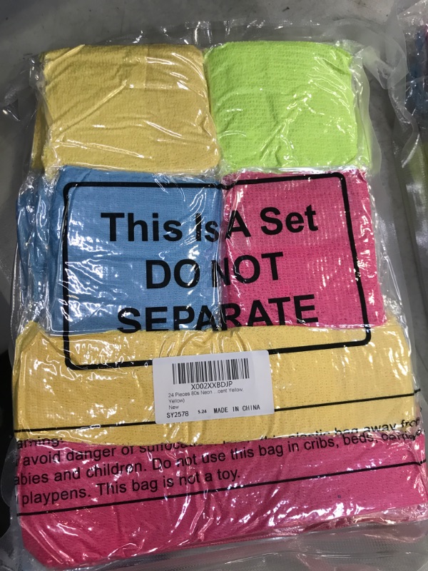 Photo 1 of 24 Pieces 80s Neon Sweatbands Set, Include 8 Sports Headbands and 16 Sweat Wristbands Elastic Athletic Sweat Bands Bulk for Man Woman 80s Party