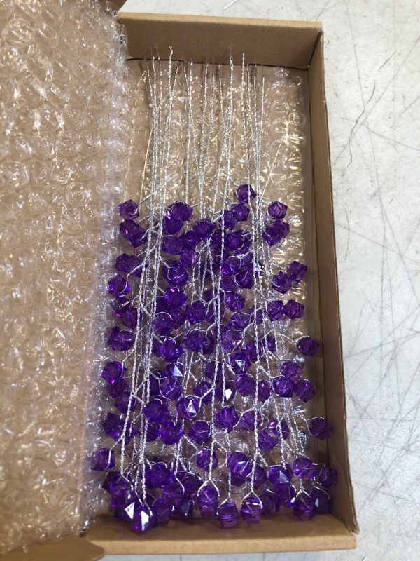 Photo 2 of 16 Stems Artificial Flowers Bouquet Crystal Acrylic Beaded Flower Branches Handmade Fake Baby Breath DIY Crafts Floral Arrangement for Wedding Home Office Decor(Dark Purple)