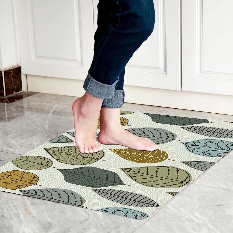 Photo 1 of  Ultra Thin Front Door Mat Rug Indoor Entrance Inside Non Slip, Large Waterproof Rubber Kitchen Rug and Interior Home Washable Door Mat, 24"×35", Multi Leaves