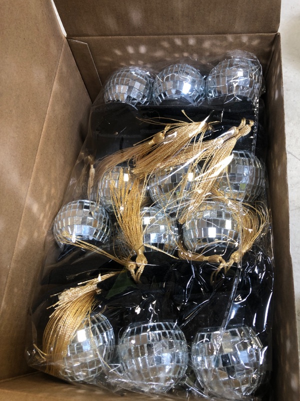 Photo 2 of 24 Pieces Graduation Ornaments Mirror Ball with Mini Graduation Hat Tiny Disco Ball Bright Reflective Mirror 4th of July Graduation Party Supplies, Room, Home, Bar, Hanging Disco Decor