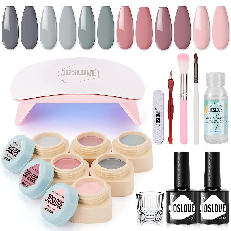 Photo 1 of  Solid Gel Polish Kit with U V Light Starter Kit, 6 Colors Nude Gray Pink Gel Polish Set, Soak off Nail Lamp with Base Top Coat Gel Nail Polish Set All In One Kit Gift for Womens