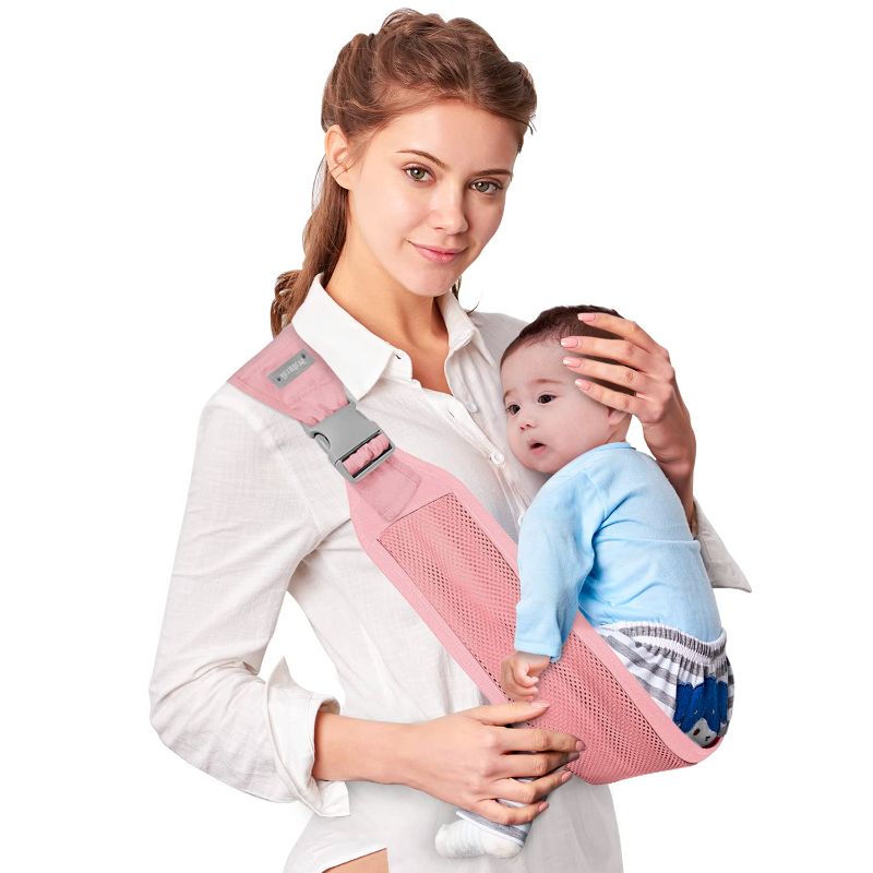 Photo 1 of Baby Sling Carrier, Adjustable One Shoulder Labor-Saving Baby Holder Carrier, Baby Mesh Half Wrapped Sling Hip Carrier for Newborn to Toddler RED