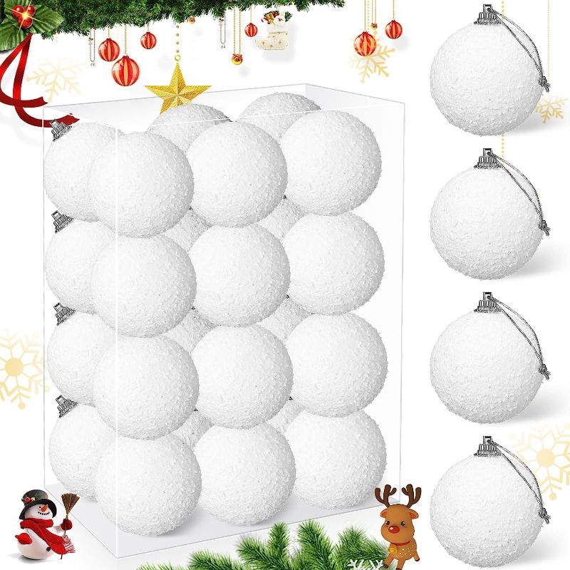 Photo 1 of Zomiboo 48 Pieces Christmas Tree White Balls 1.97 Inch Christmas Hanging Snowballs Snowy Bauble Ornaments for Christmas Holiday Xmas Trees Fireplace Table Wedding Party Decoration