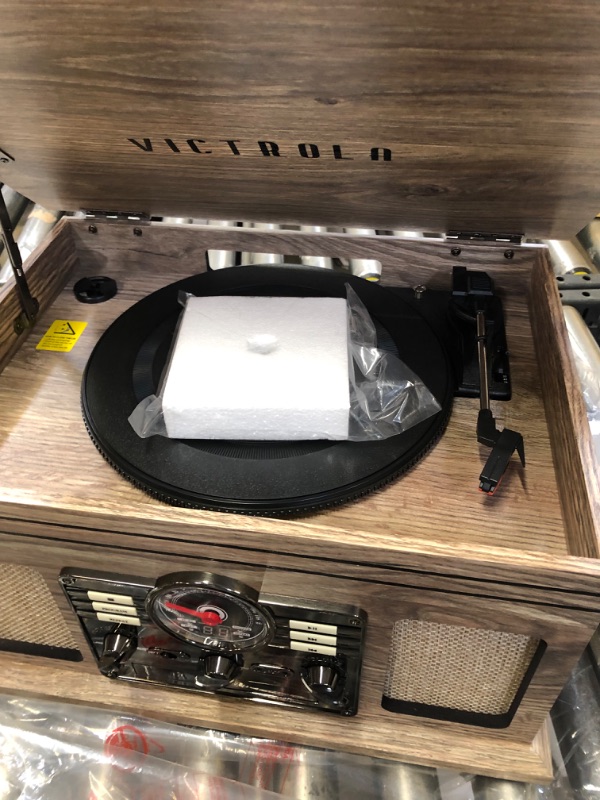 Photo 6 of Victrola Nostalgic 6-in-1 Bluetooth Record Player & Multimedia Center with Built-in Speakers - 3-Speed Turntable, CD & Cassette Player, AM/FM Radio | Wireless Music Streaming | Farmhouse Oatmeal Farmhouse Oatmeal Entertainment Center