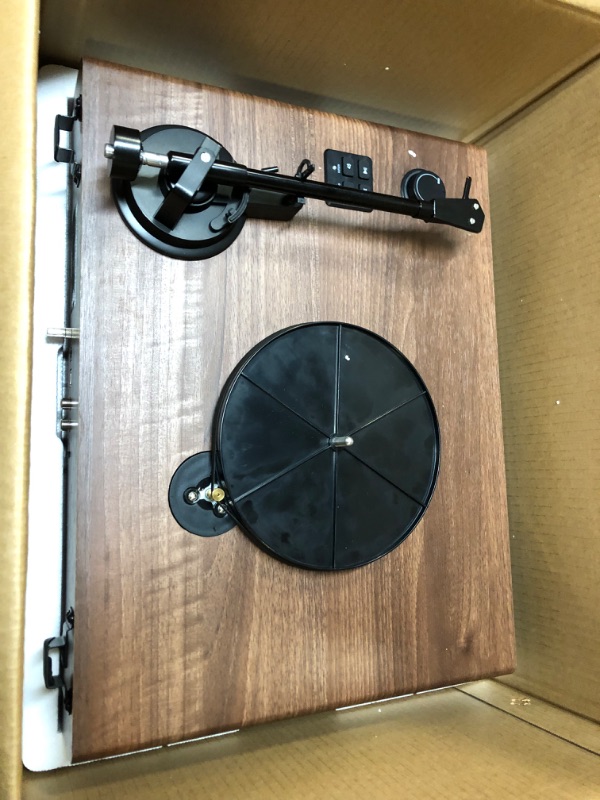 Photo 1 of Vinyl Record Player, Belt-Driven Bluetooth Turntable with Built-in Speakers & Magnetic Cartridge,Supports Vinyl to MP3 Function/Phono preamp/AUX-in/RCA Output Brown