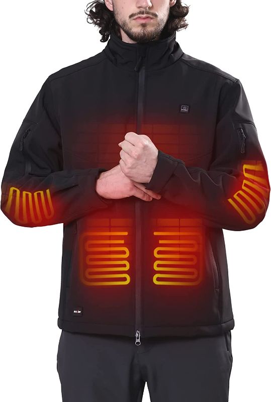Photo 1 of DEWBU Soft Shell Heated Jacket for Men with 12V Battery Pack and Detachable Hood Outdoor Electric Heating Coat
XL