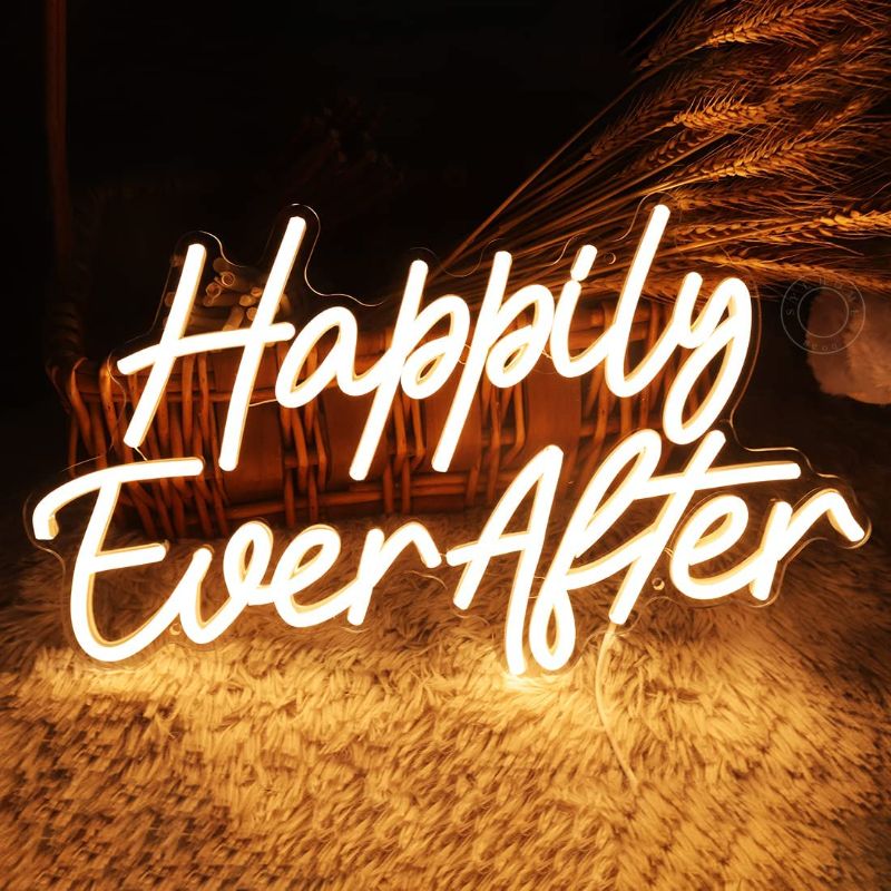 Photo 1 of SYLHOME Happily Ever After LED Neon Light Sign Wedding Party Birthday Neon Art Wall Sign Decor USB Bedroom Home Pub Decor Valentine's Day Gifts Night Light 5V Warm White 15.8"X9.2"
