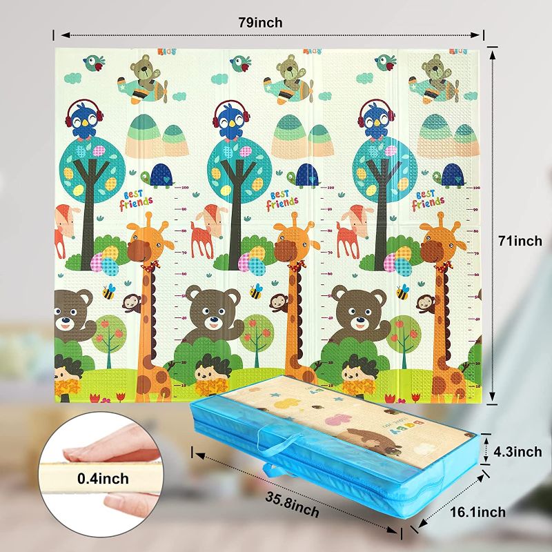 Photo 1 of Mergren Large Waterproof XPE Foam Baby Play Mat with Reversible Patterns and Anti-Slip Floor Colorful Animal Crawling Mat for Infants- 79" x 71" - Portable for Indoor/Outdoor Use
