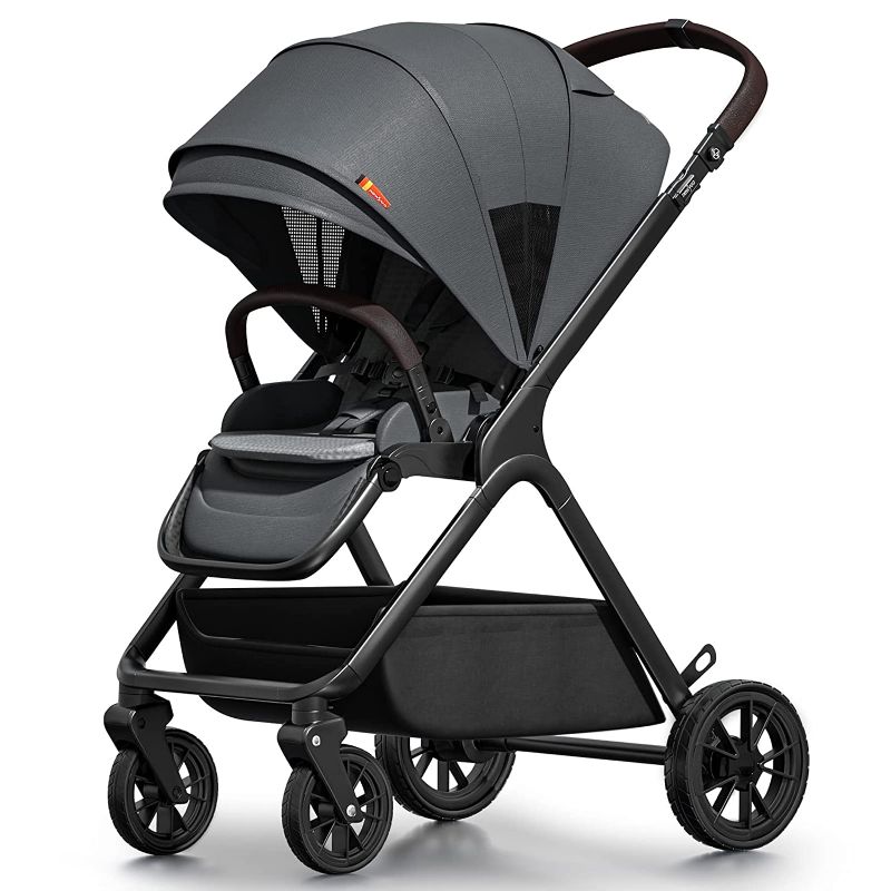 Photo 1 of newyoo Baby Stroller, Baby Reversible Stroller, Standard Stroller, Parent or Forward Facing, One-Hand Recline, Compact Fold, Extendable Canopy, Cushion, Mosquito Net, Wrist Strap(Include) Grey
