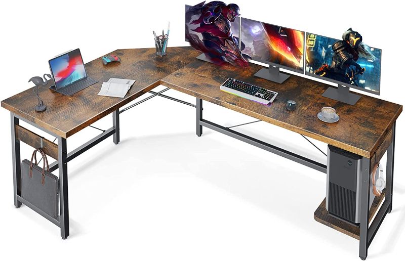 Photo 1 of Coleshome 66" L Shaped Gaming Desk, Corner Computer Desk, Sturdy Home Office Computer Table, Writing Desk, Larger Gaming Desk Workstation, Vintage