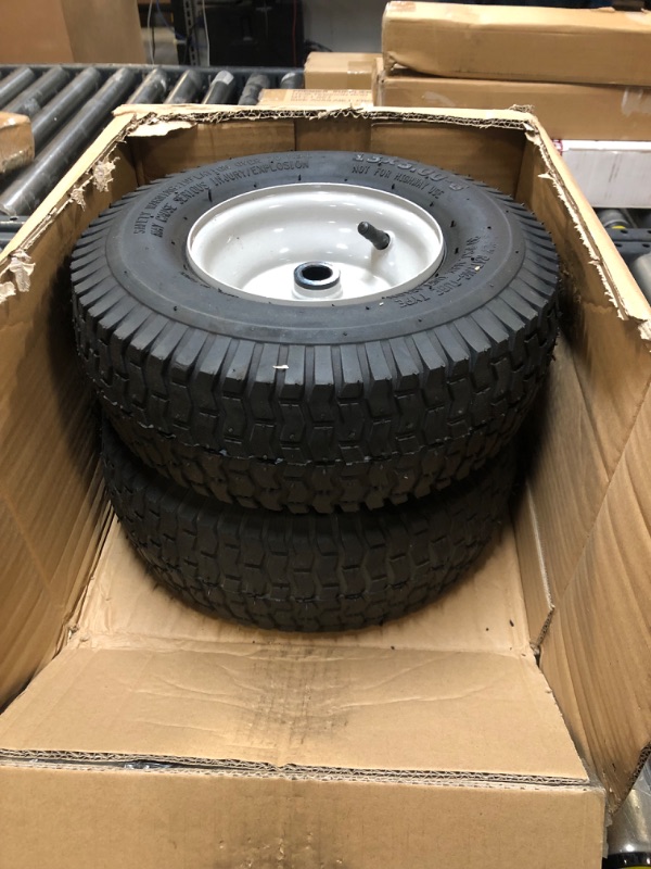 Photo 2 of DOUBLE BRIDGE 2 Pack 13x5.00-6 Lawn Tractor Pneumatic Wheel,Wheelbarrow tire Turf Tread,3.075" hub Length with Steel Rim,Flange ID 0.76''