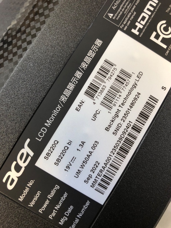 Photo 7 of Acer 21.5 Inch Full HD (1920 x 1080) IPS Ultra-Thin Zero Frame Computer Monitor (HDMI & VGA Port), SB220Q bi Monitor only 21.5-inch