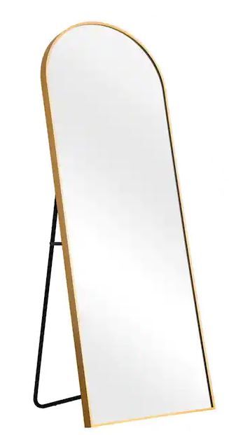 Photo 1 of 71 in. x 28 in. Modern Arch Metal Framed Gold Full-Length Floor Standing Mirror
- damage to mirror in top right 