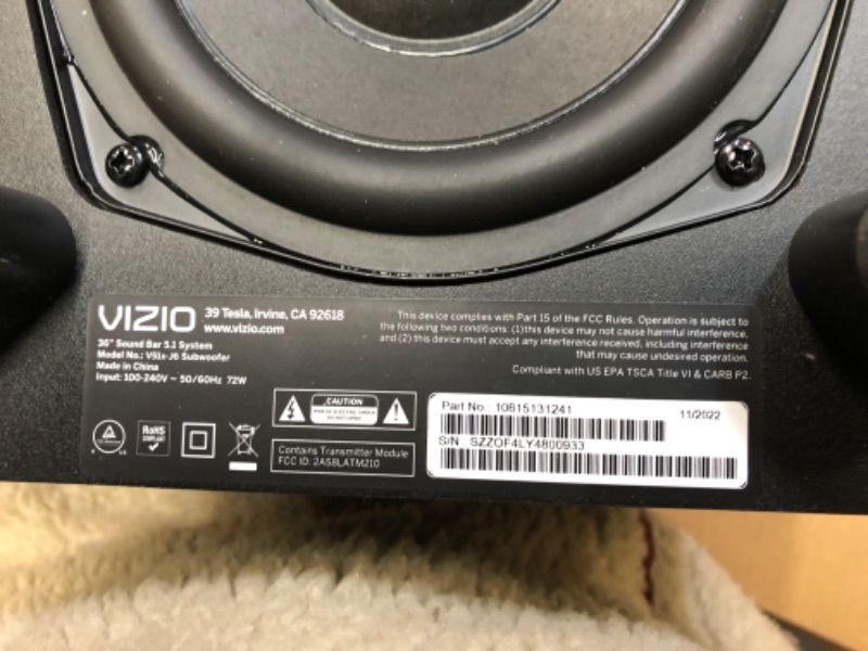 Photo 8 of VIZIO V-Series 5.1 Home Theater Sound Bar with Dolby Audio, Bluetooth, Wireless Subwoofer, Voice Assistant Compatible, Includes Remote Control - V51x-J6 36-in Wireless Subwoofer 5.1 - makes horrible static/cracking sounds.