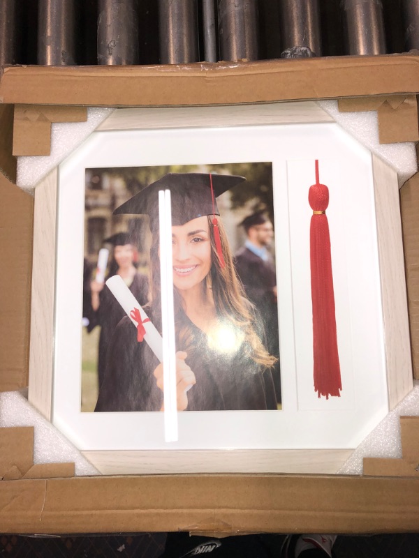 Photo 2 of Americanflat 13x13 Driftwood Graduation Frame | 2 Opening Mat Displays 8"x10" Photo and Tassle. Square Frame with Tempered Shatter-Resistant Glass. 2X Sawtooth Hangers
