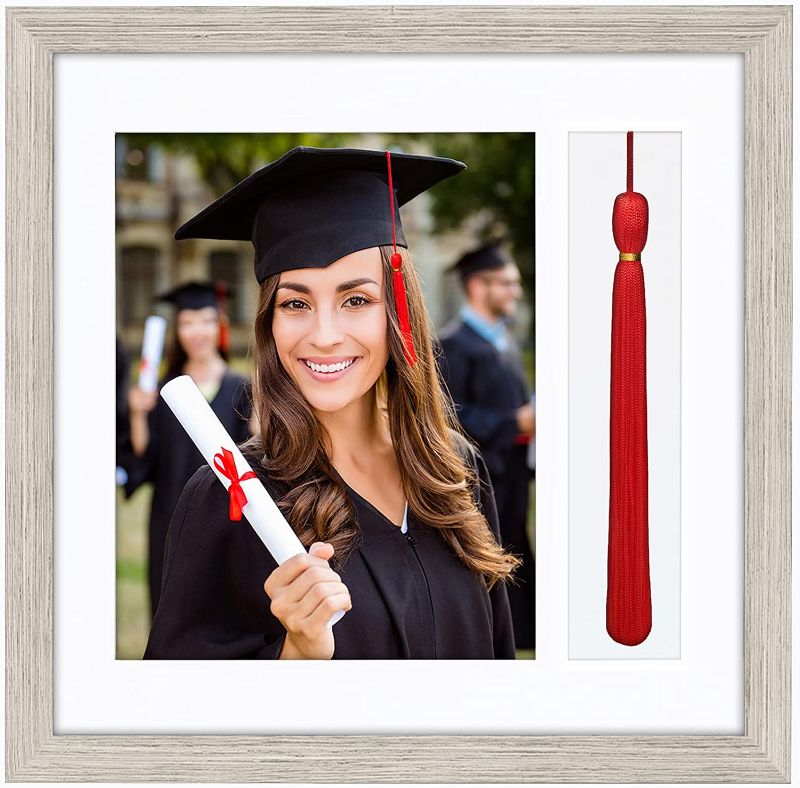 Photo 1 of Americanflat 13x13 Driftwood Graduation Frame | 2 Opening Mat Displays 8"x10" Photo and Tassle. Square Frame with Tempered Shatter-Resistant Glass. 2X Sawtooth Hangers
