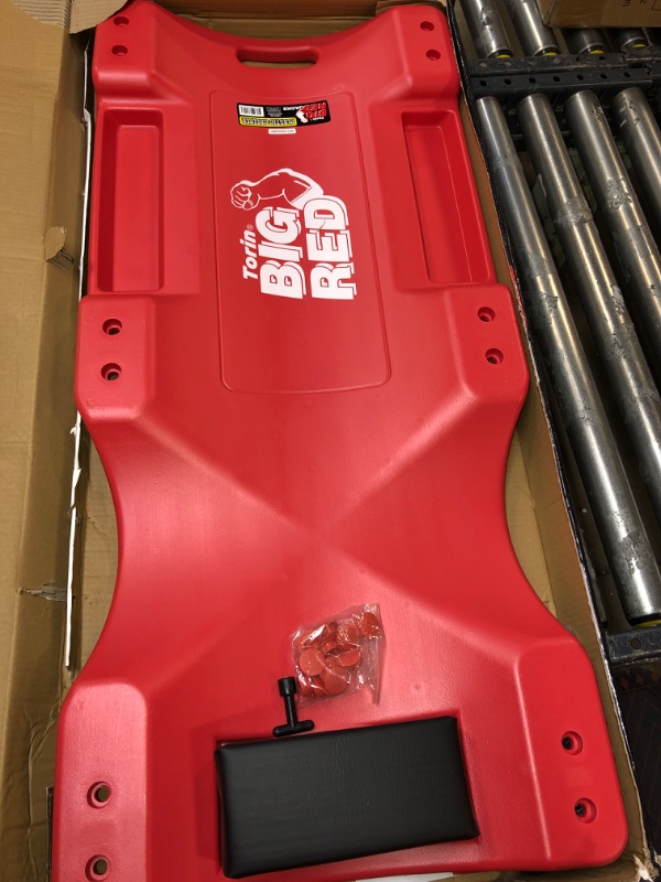 Photo 2 of BIG RED TRP6240 Torin Blow Molded Plastic Rolling Garage/Shop Creeper: 40" Mechanic Cart with Padded Headrest, Dual Tool Trays and 6 Casters, Red